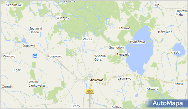 mapa Wysoka Góra gmina Srokowo, Wysoka Góra gmina Srokowo na mapie Targeo