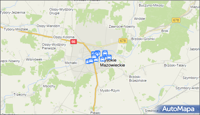 mapa Wysokie Mazowieckie, Wysokie Mazowieckie na mapie Targeo