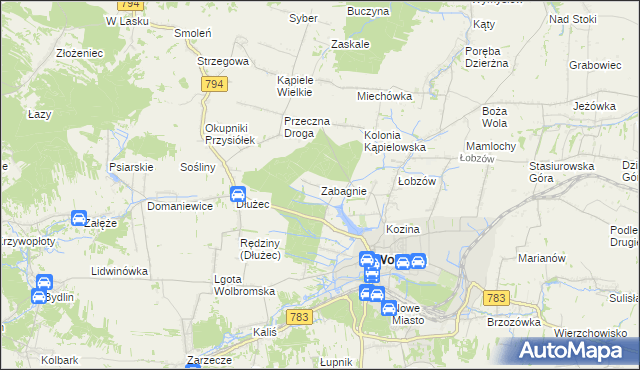 mapa Zabagnie gmina Wolbrom, Zabagnie gmina Wolbrom na mapie Targeo