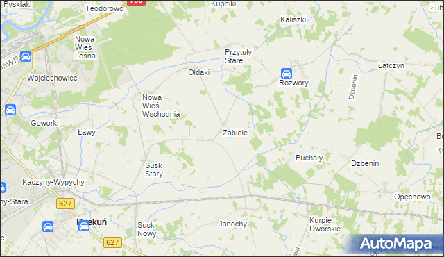 mapa Zabiele gmina Rzekuń, Zabiele gmina Rzekuń na mapie Targeo