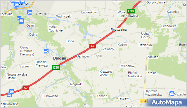 mapa Ząbki gmina Dmosin, Ząbki gmina Dmosin na mapie Targeo