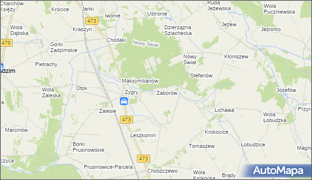 mapa Zaborów gmina Zadzim, Zaborów gmina Zadzim na mapie Targeo