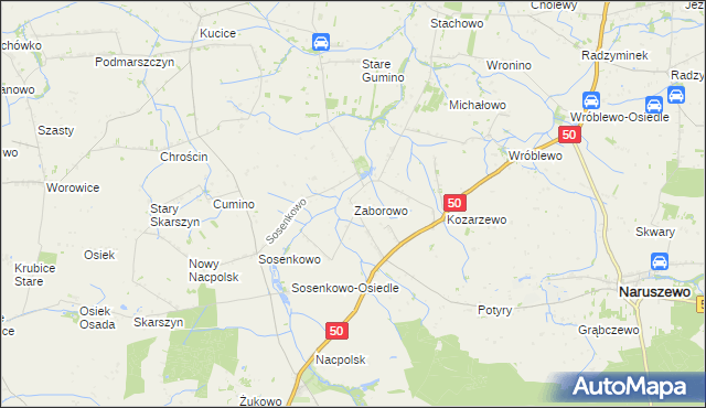 mapa Zaborowo gmina Naruszewo, Zaborowo gmina Naruszewo na mapie Targeo