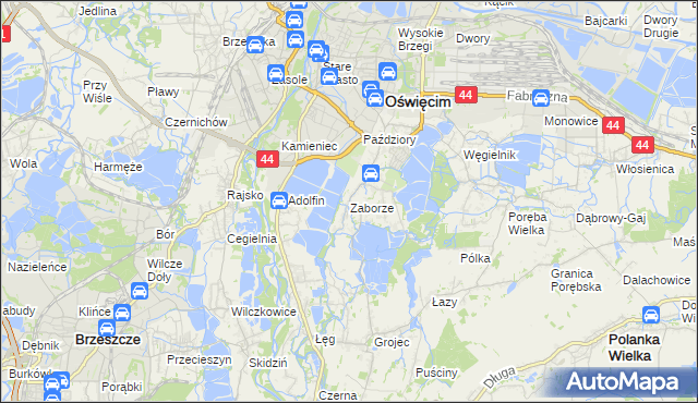 mapa Zaborze gmina Oświęcim, Zaborze gmina Oświęcim na mapie Targeo