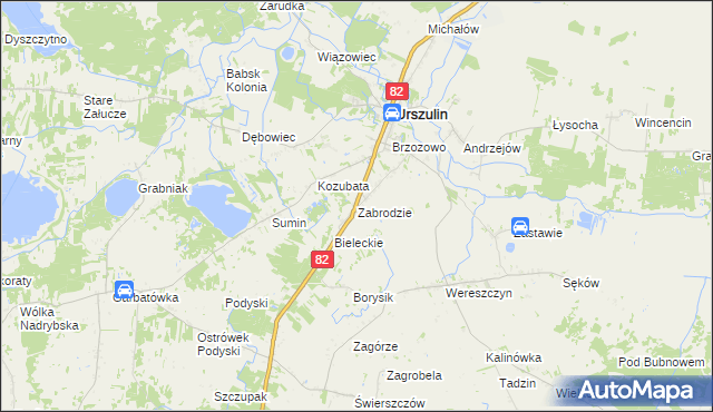 mapa Zabrodzie gmina Urszulin, Zabrodzie gmina Urszulin na mapie Targeo