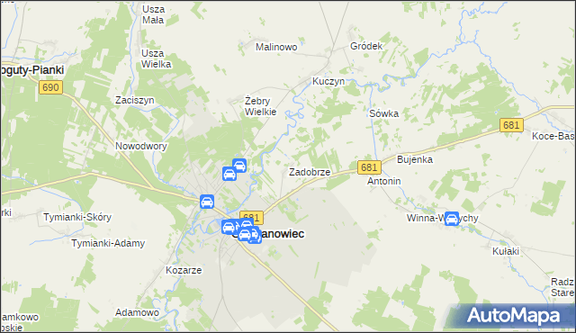 mapa Zadobrze gmina Ciechanowiec, Zadobrze gmina Ciechanowiec na mapie Targeo