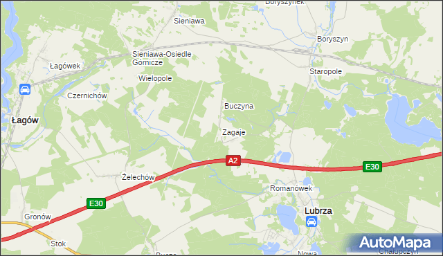 mapa Zagaje gmina Lubrza, Zagaje gmina Lubrza na mapie Targeo