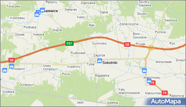 mapa Zagórze gmina Sokolniki, Zagórze gmina Sokolniki na mapie Targeo