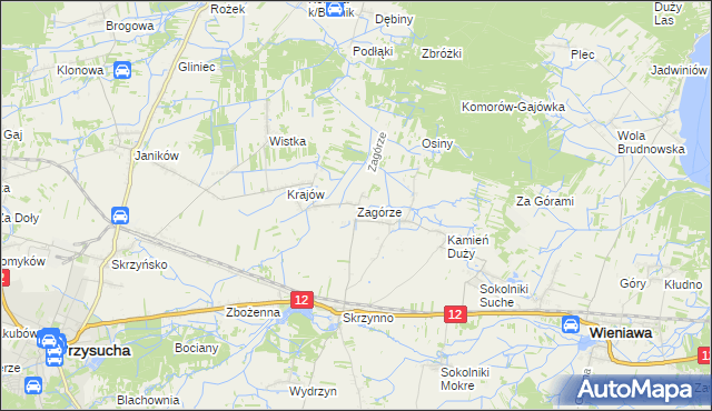 mapa Zagórze gmina Wieniawa, Zagórze gmina Wieniawa na mapie Targeo