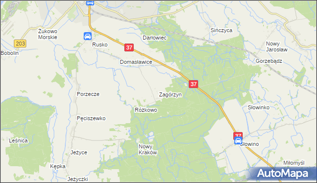 mapa Zagórzyn gmina Darłowo, Zagórzyn gmina Darłowo na mapie Targeo