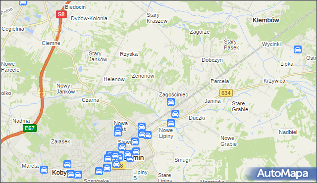 mapa Zagościniec gmina Wołomin, Zagościniec gmina Wołomin na mapie Targeo