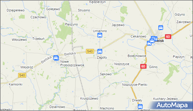 mapa Zągoty, Zągoty na mapie Targeo