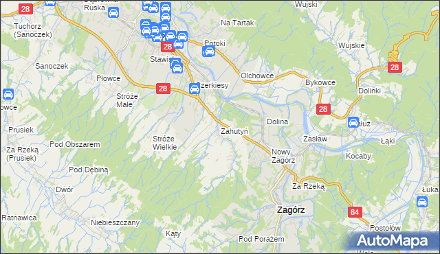 mapa Zahutyń, Zahutyń na mapie Targeo