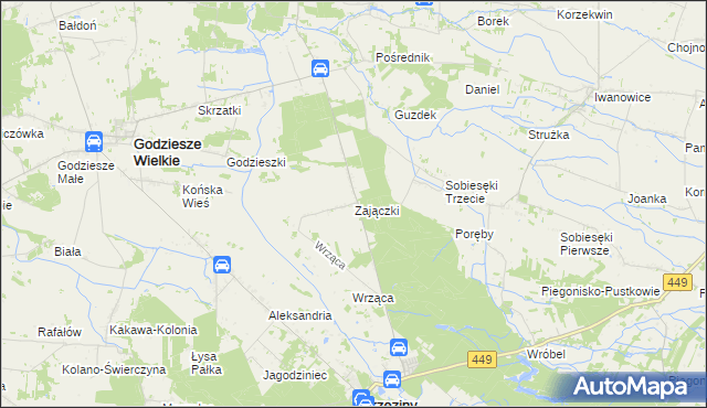 mapa Zajączki gmina Brzeziny, Zajączki gmina Brzeziny na mapie Targeo
