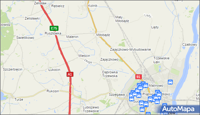 mapa Zajączkowo gmina Tczew, Zajączkowo gmina Tczew na mapie Targeo