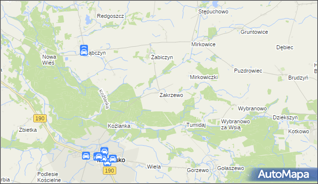 mapa Zakrzewo gmina Mieścisko, Zakrzewo gmina Mieścisko na mapie Targeo