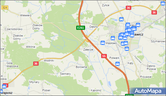 mapa Załęcze gmina Rawicz, Załęcze gmina Rawicz na mapie Targeo