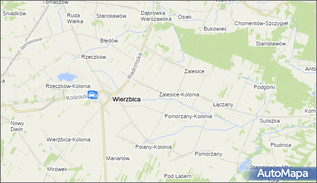 mapa Zalesice-Kolonia gmina Wierzbica, Zalesice-Kolonia gmina Wierzbica na mapie Targeo