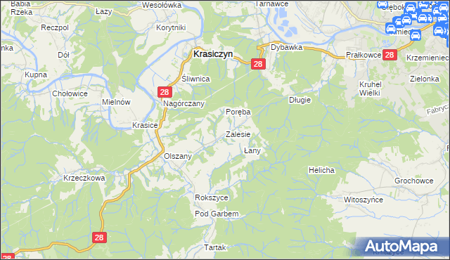 mapa Zalesie gmina Krasiczyn, Zalesie gmina Krasiczyn na mapie Targeo