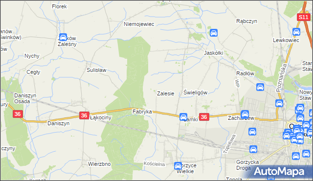 mapa Zalesie gmina Ostrów Wielkopolski, Zalesie gmina Ostrów Wielkopolski na mapie Targeo