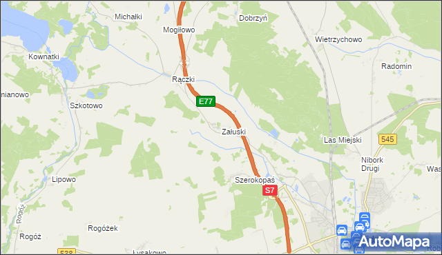 mapa Załuski gmina Nidzica, Załuski gmina Nidzica na mapie Targeo