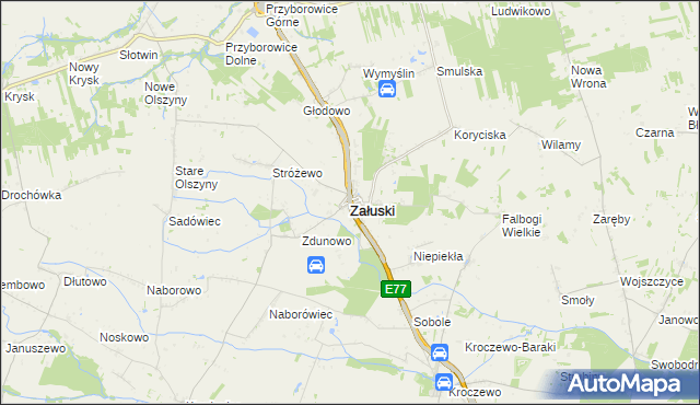 mapa Załuski powiat płoński, Załuski powiat płoński na mapie Targeo