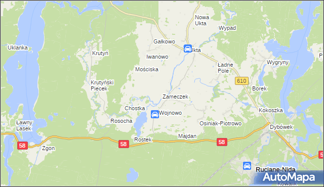 mapa Zameczek gmina Ruciane-Nida, Zameczek gmina Ruciane-Nida na mapie Targeo
