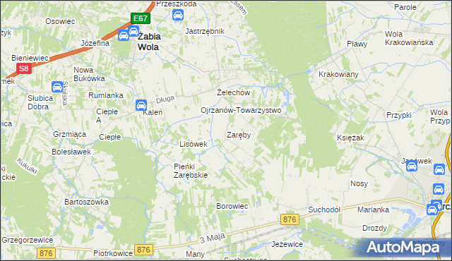 mapa Zaręby gmina Żabia Wola, Zaręby gmina Żabia Wola na mapie Targeo