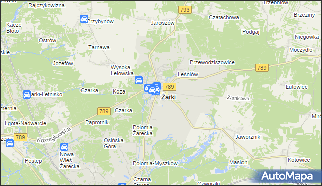 mapa Żarki powiat myszkowski, Żarki powiat myszkowski na mapie Targeo