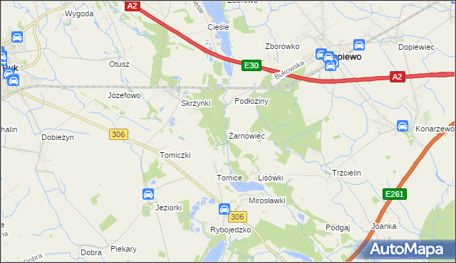 mapa Żarnowiec gmina Dopiewo, Żarnowiec gmina Dopiewo na mapie Targeo