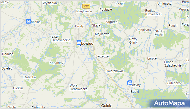 mapa Zarzecze gmina Dębowiec, Zarzecze gmina Dębowiec na mapie Targeo