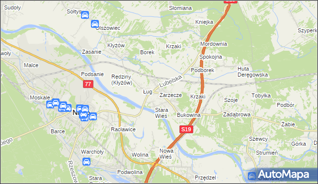 mapa Zarzecze gmina Nisko, Zarzecze gmina Nisko na mapie Targeo
