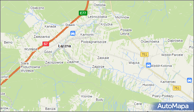 mapa Zaskale gmina Łączna, Zaskale gmina Łączna na mapie Targeo