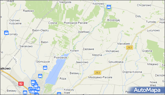 mapa Zastawie gmina Słupca, Zastawie gmina Słupca na mapie Targeo