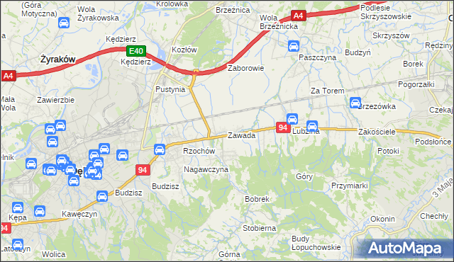 mapa Zawada gmina Dębica, Zawada gmina Dębica na mapie Targeo