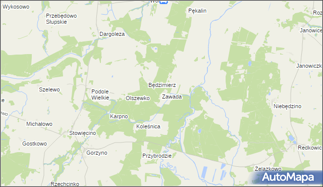 mapa Zawada gmina Główczyce, Zawada gmina Główczyce na mapie Targeo