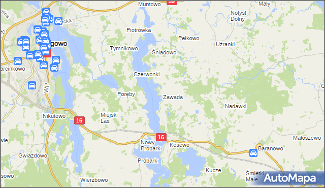 mapa Zawada gmina Mrągowo, Zawada gmina Mrągowo na mapie Targeo