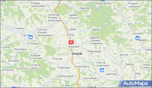 mapa Zawada Uszewska, Zawada Uszewska na mapie Targeo