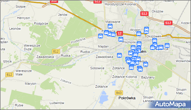 mapa Zawadówka gmina Chełm, Zawadówka gmina Chełm na mapie Targeo