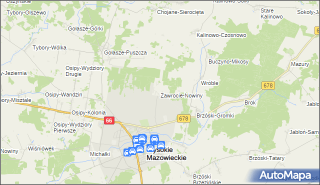 mapa Zawrocie-Nowiny, Zawrocie-Nowiny na mapie Targeo