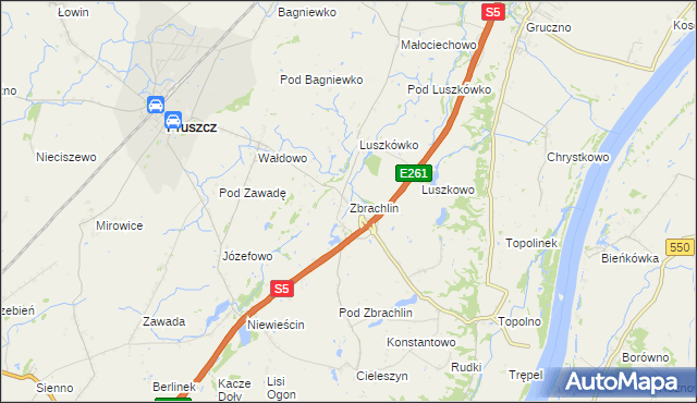 mapa Zbrachlin gmina Pruszcz, Zbrachlin gmina Pruszcz na mapie Targeo