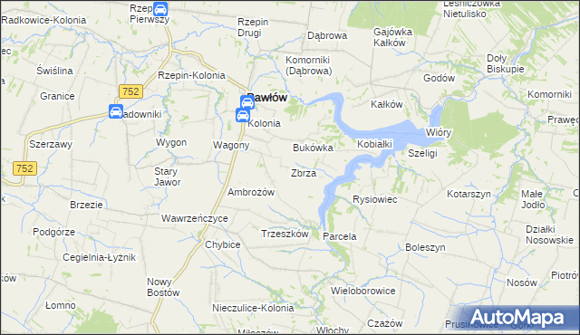 mapa Zbrza gmina Pawłów, Zbrza gmina Pawłów na mapie Targeo