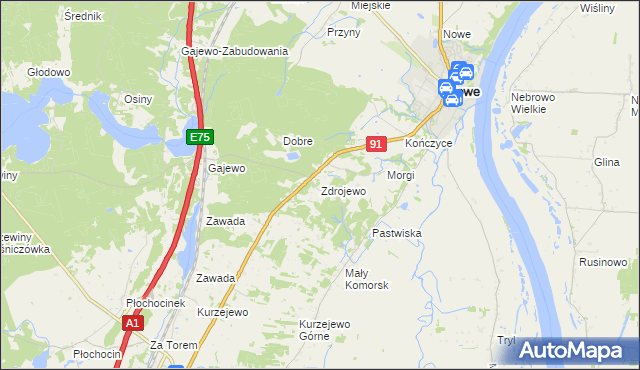 mapa Zdrojewo gmina Nowe, Zdrojewo gmina Nowe na mapie Targeo