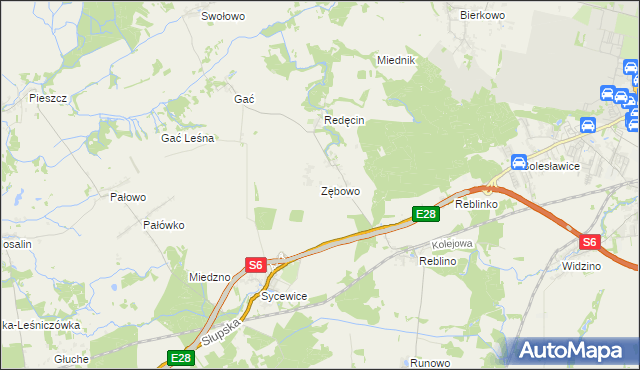 mapa Zębowo gmina Kobylnica, Zębowo gmina Kobylnica na mapie Targeo