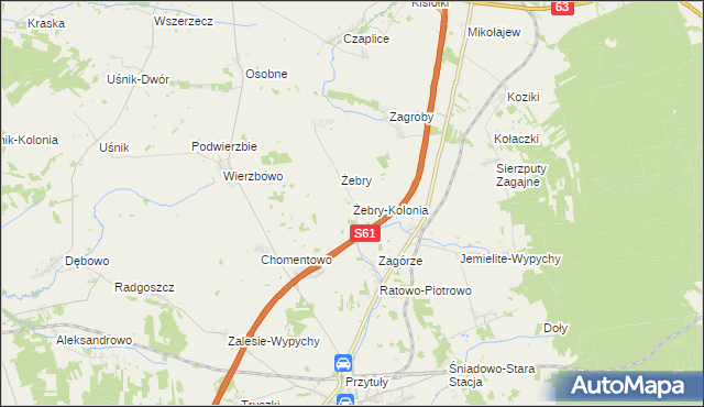 mapa Żebry-Kolonia gmina Śniadowo, Żebry-Kolonia gmina Śniadowo na mapie Targeo