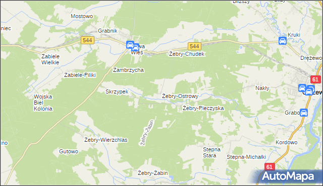 mapa Żebry-Ostrowy, Żebry-Ostrowy na mapie Targeo