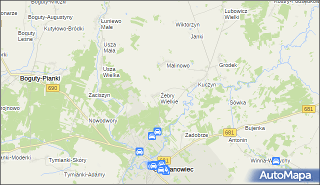 mapa Żebry Wielkie, Żebry Wielkie na mapie Targeo