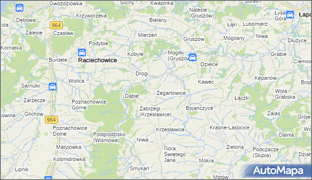 mapa Zegartowice gmina Raciechowice, Zegartowice gmina Raciechowice na mapie Targeo