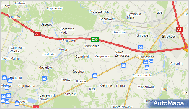 mapa Zelgoszcz gmina Stryków, Zelgoszcz gmina Stryków na mapie Targeo