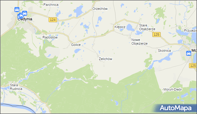 mapa Żelichów gmina Cedynia, Żelichów gmina Cedynia na mapie Targeo